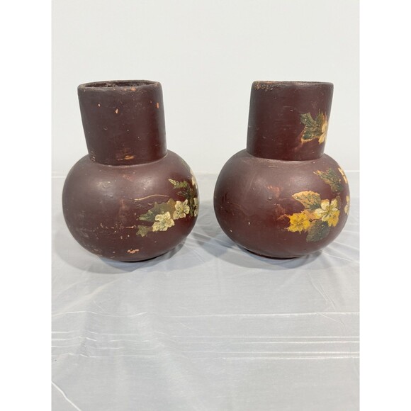 Hand-Painted Lacquer Vases – Burgundy Floral – Set of 2 - Picture 2 of 8